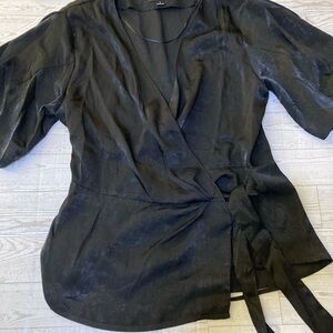 Lumiere satiny Black Wrap Blouse